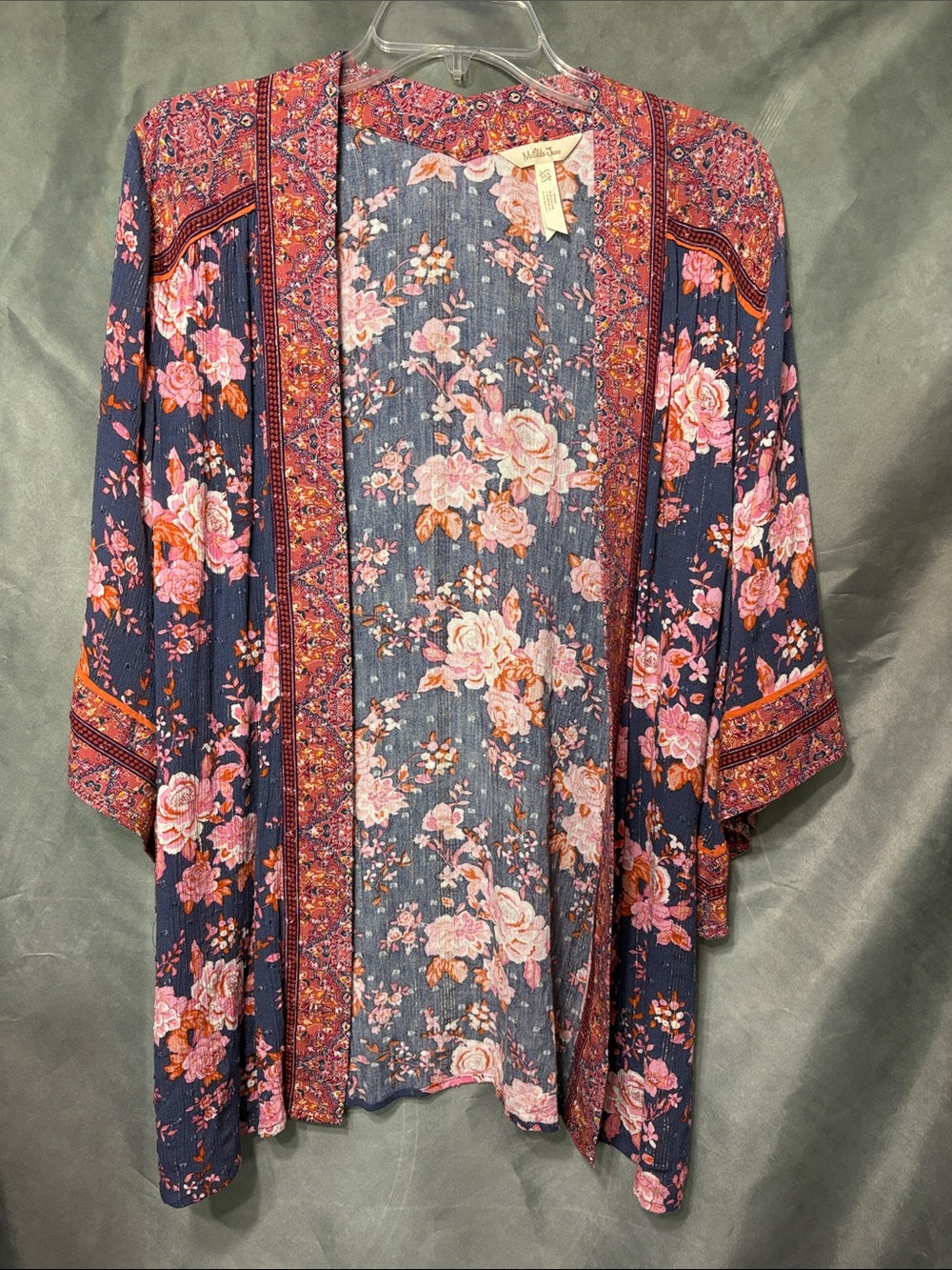 Matilda Jane Navy Floral Open-Front Kimono with Pink & Orange Flowers